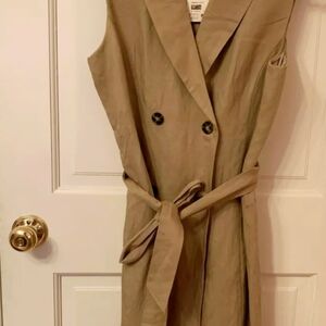 H&M women's linen khaki, medium, tan dress